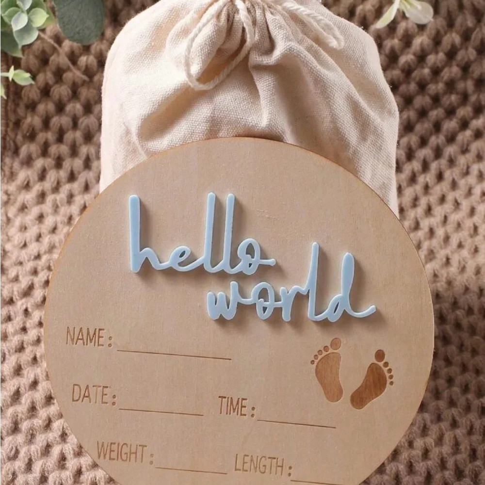 Baby Birth Announcement Wood Discs Baby Girl Boy Acrylic Letter Graphic Monthly - Picture 5 of 9